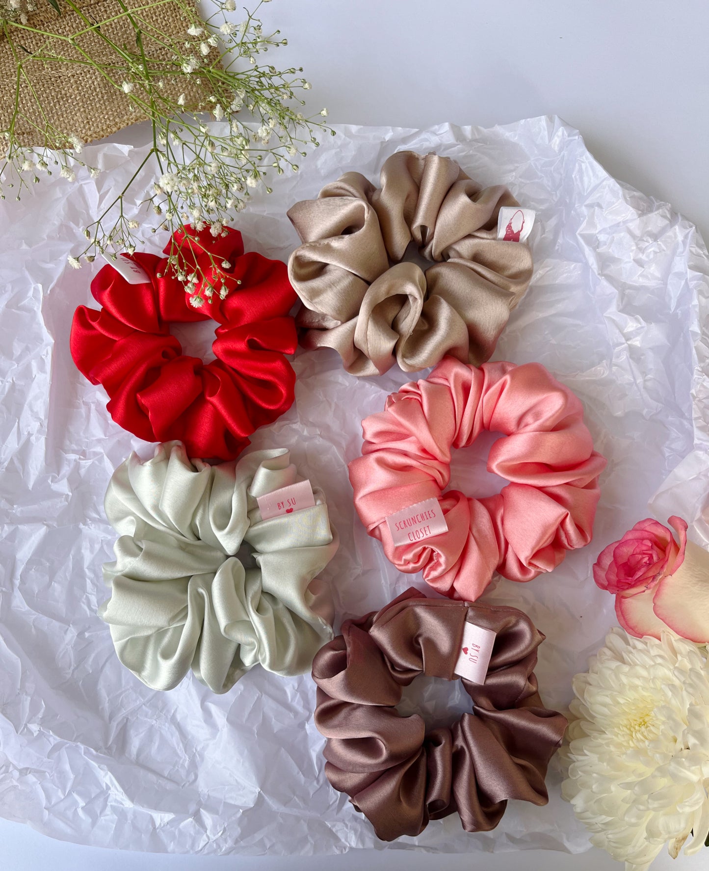 Satin Scrunchies Pack of 5 - Rose