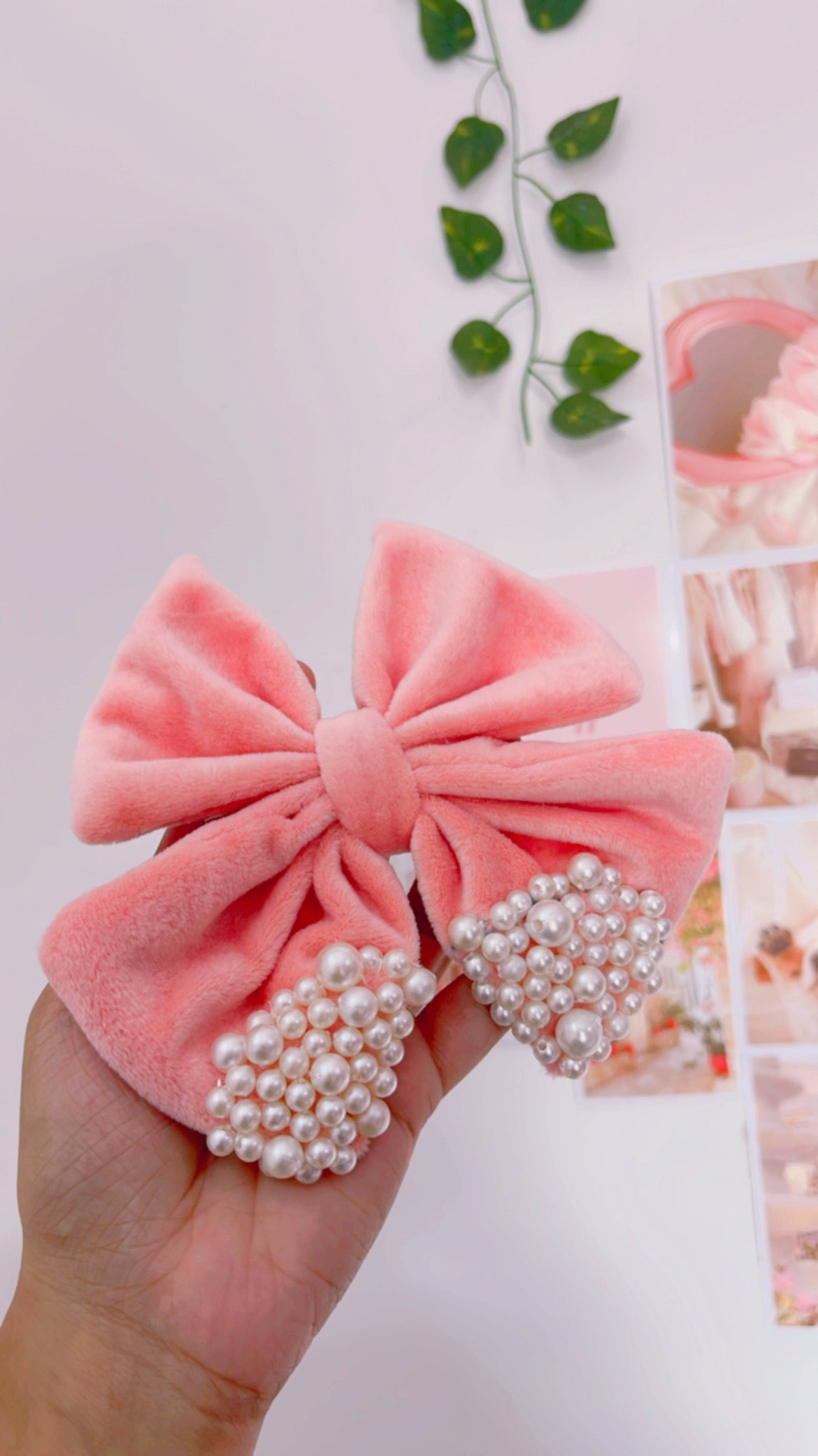 Peach Pearl Velvet Hairbow