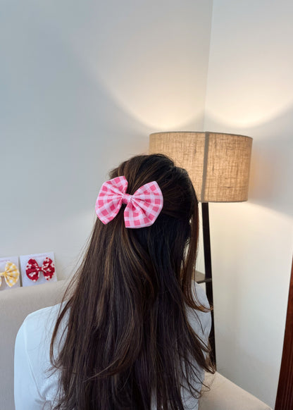 Raspberry Gingham Classic Hairbow