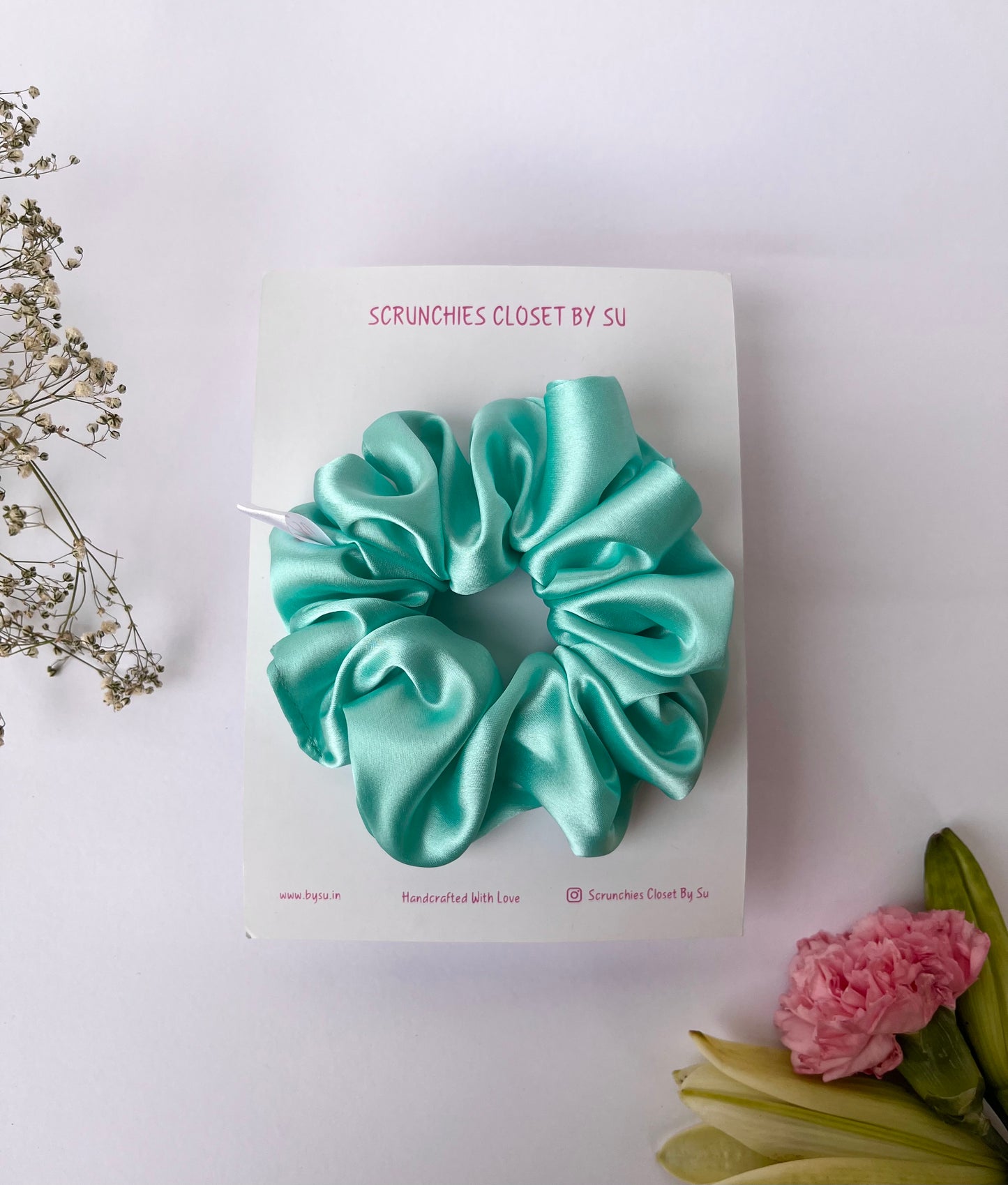 Teal Green Satin Scrunchie