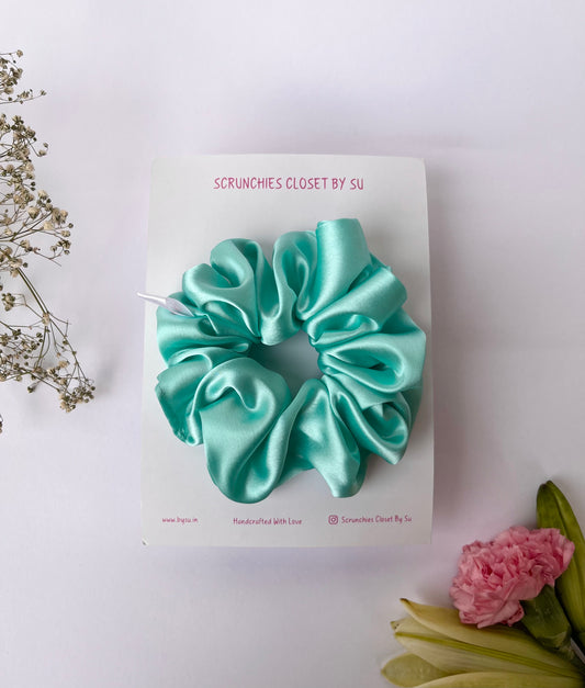 Teal Green Satin Scrunchie
