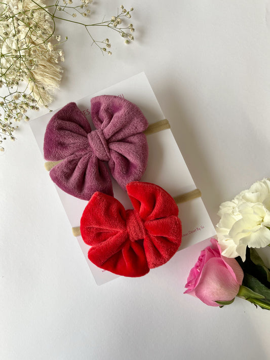 Cozy Velvet Nylon Bow Headband Combo ( Purple & Red)