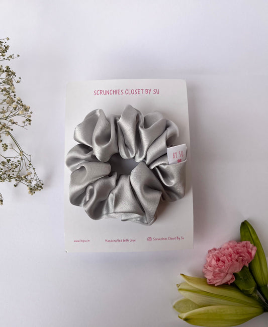 Silver Satin Scrunchie