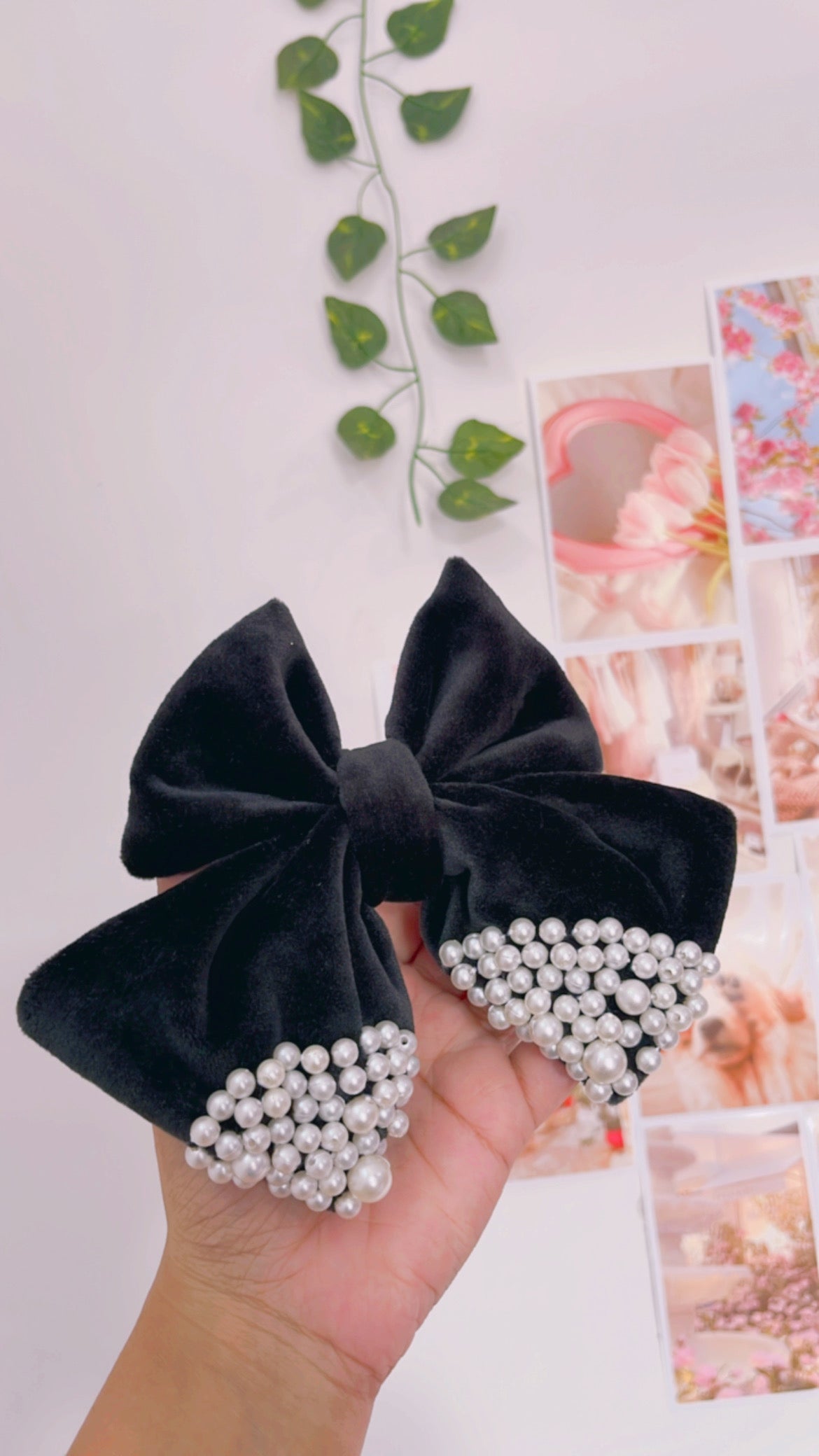 Black Velvet Pearl Bow