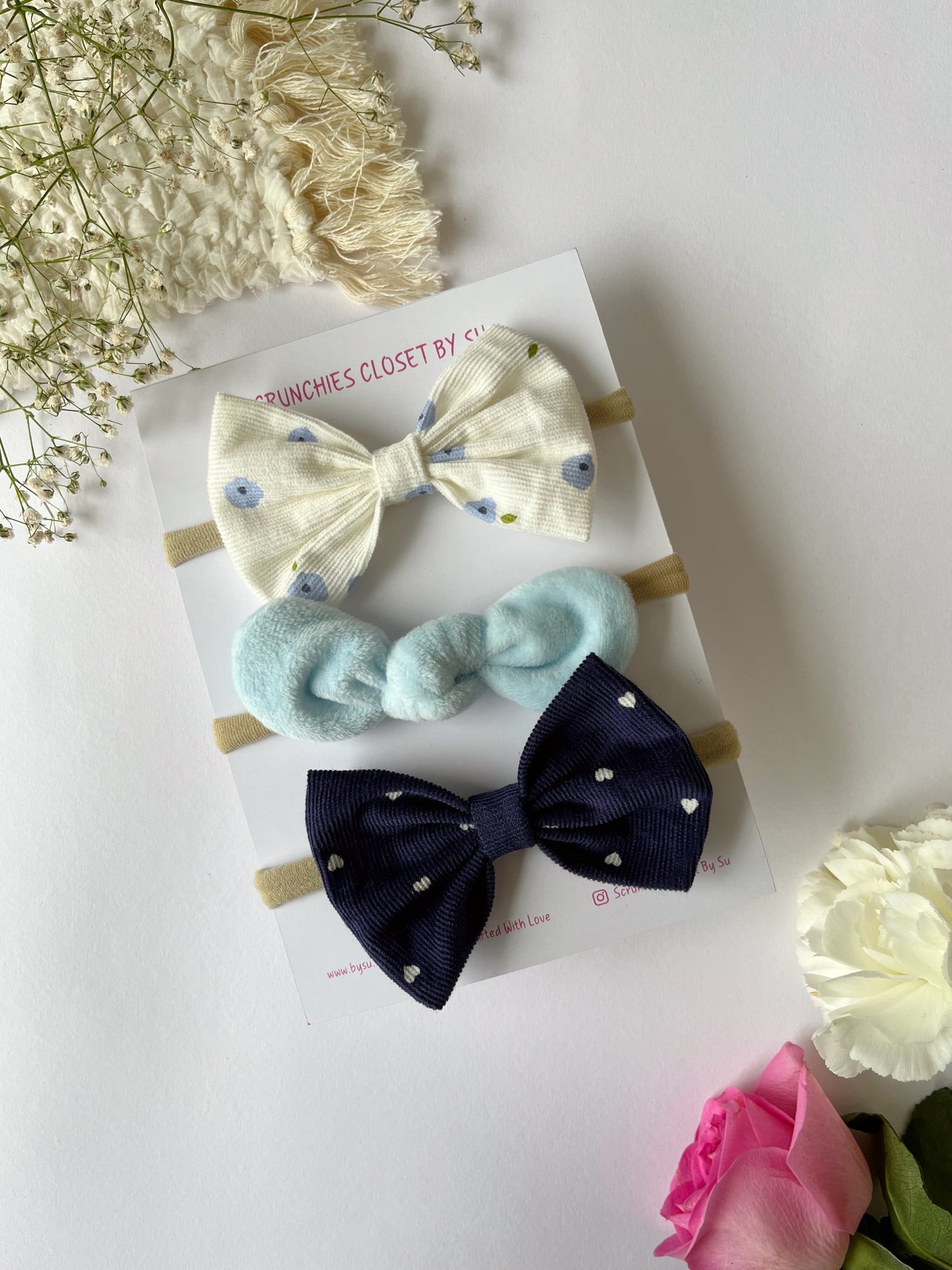 Blueberry Nylon Bow Headband Combo