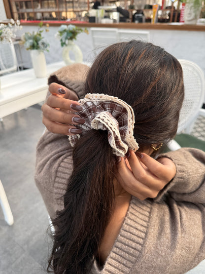 Brown Vintage Lace Scrunchie