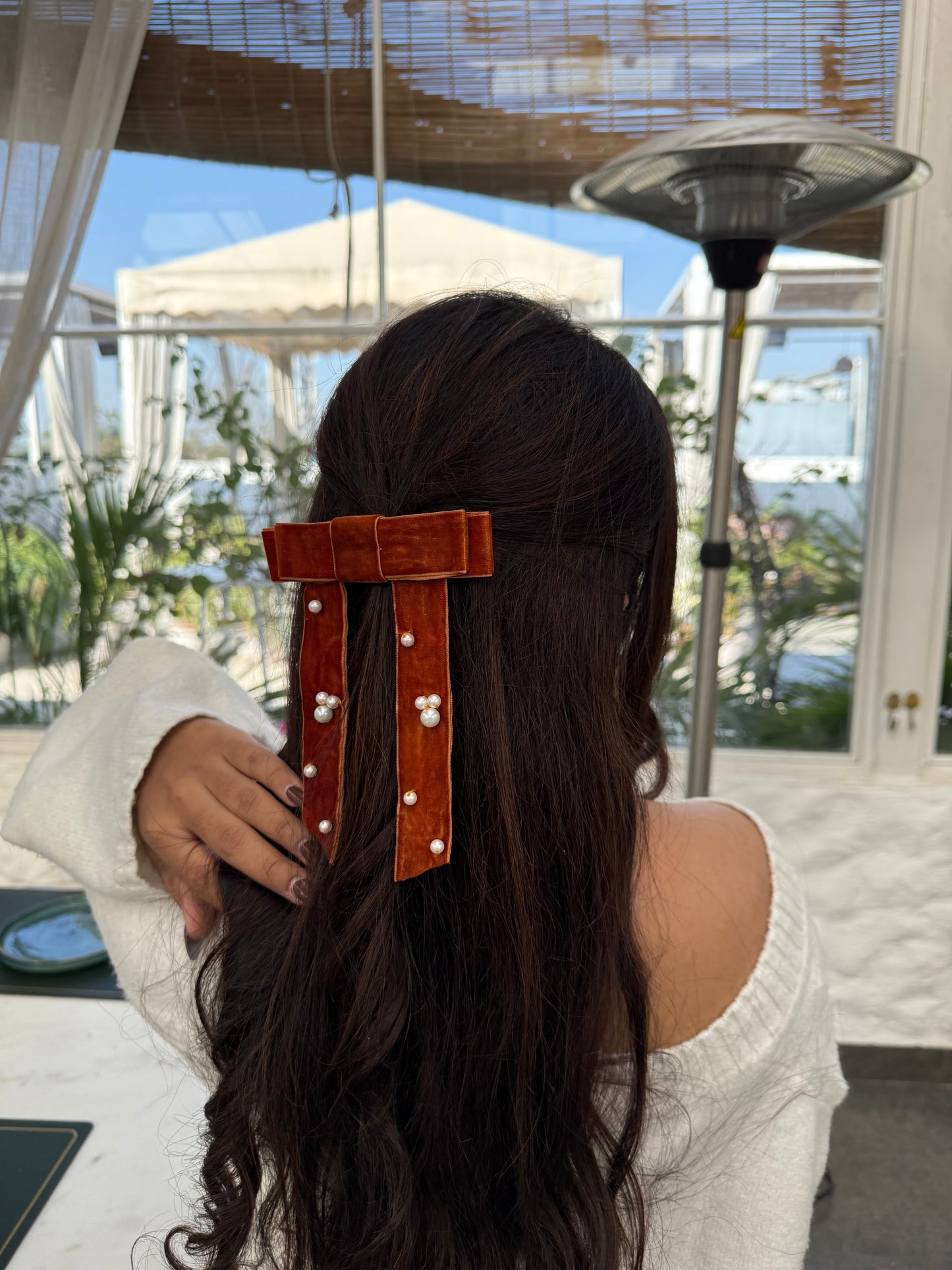 Rustic Ember Velvet Pearl Bow