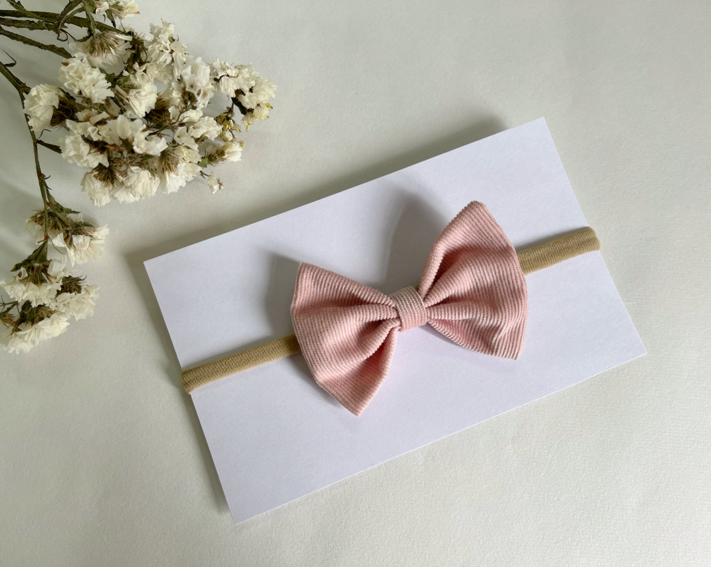 Peach Nude Corduroy Bow Nylon Headband