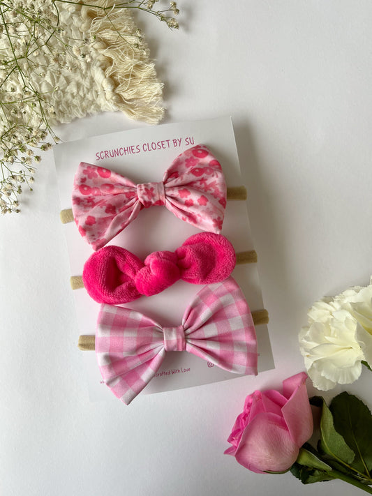 Pinky Poo Nylon Bow Headband Combo