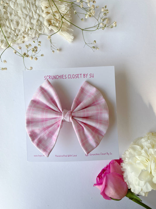 Baby Pink Gingham Classic Hairbow