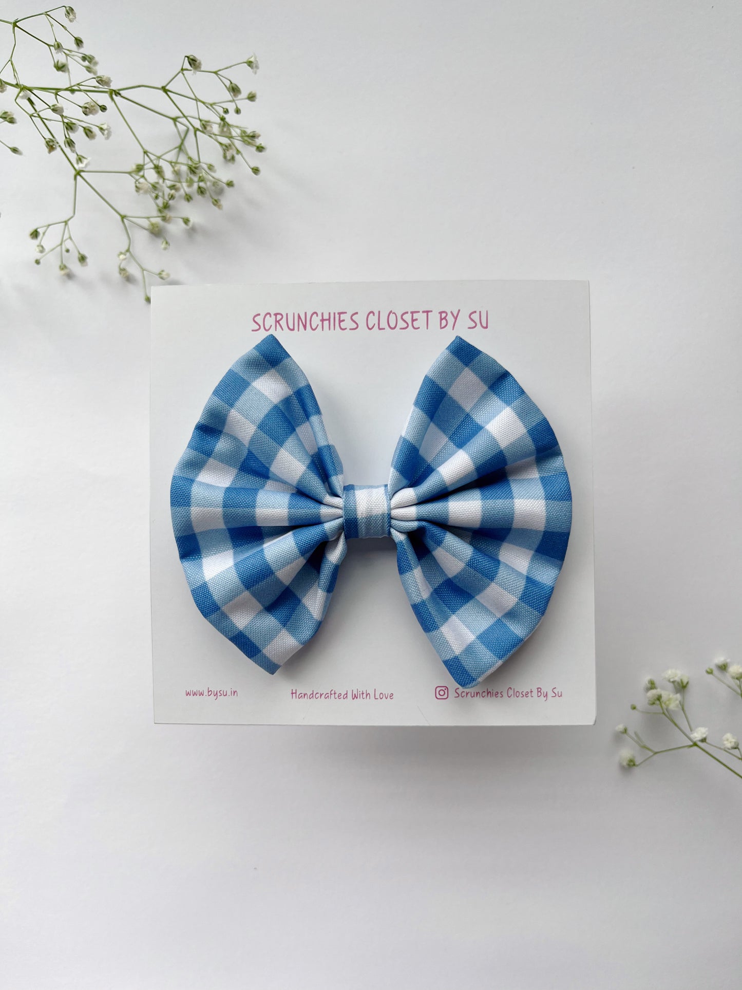 Blue Gingham Classic Hairbow