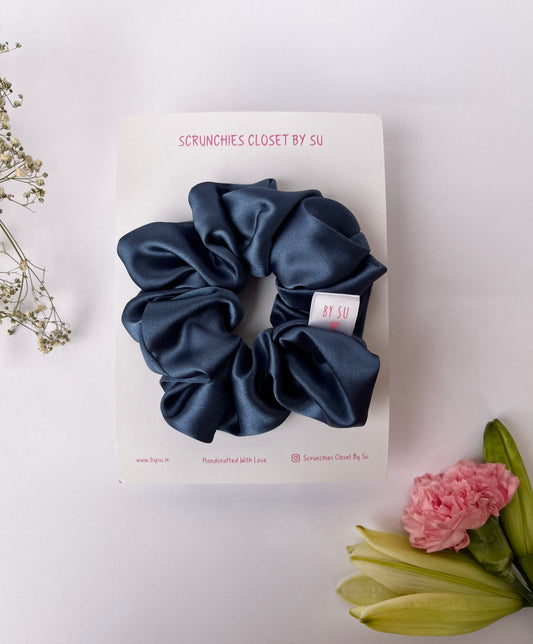 Steel Grey Satin Scrunchie