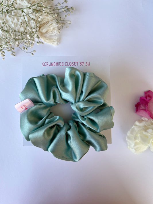 Teal Green Satin Scrunchie