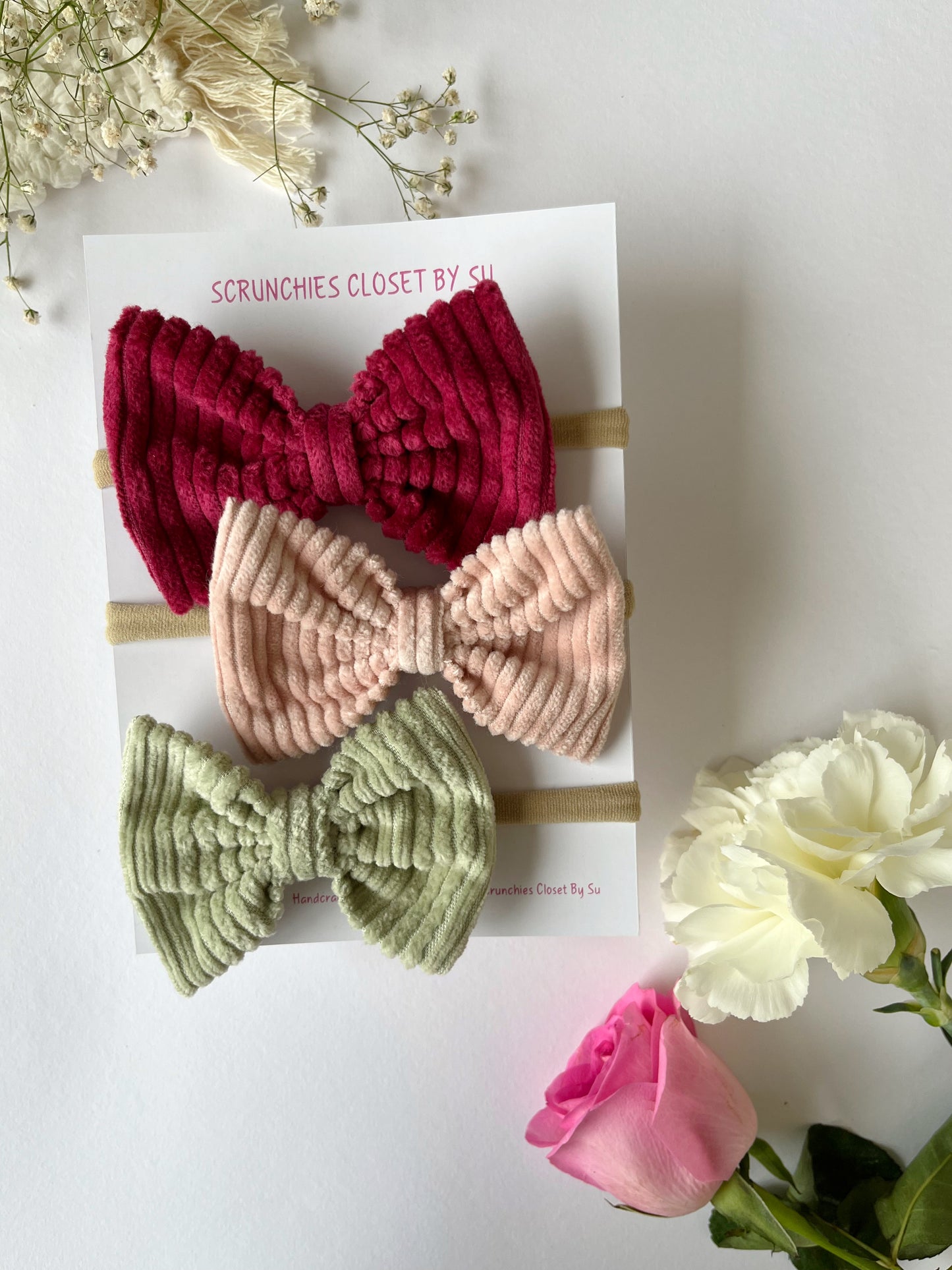 Cozy Corduroy Nylon Bow Headband Combo