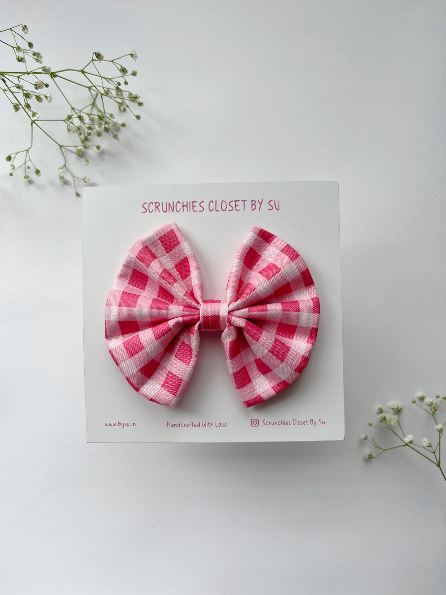 Raspberry Gingham Classic Hairbow