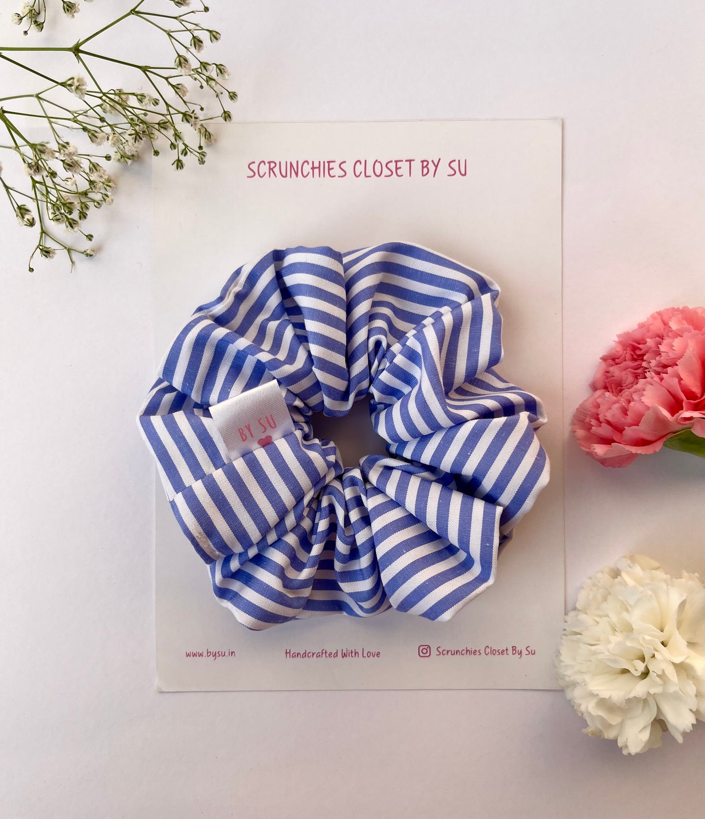 Blue Striped Cotton Scrunchie