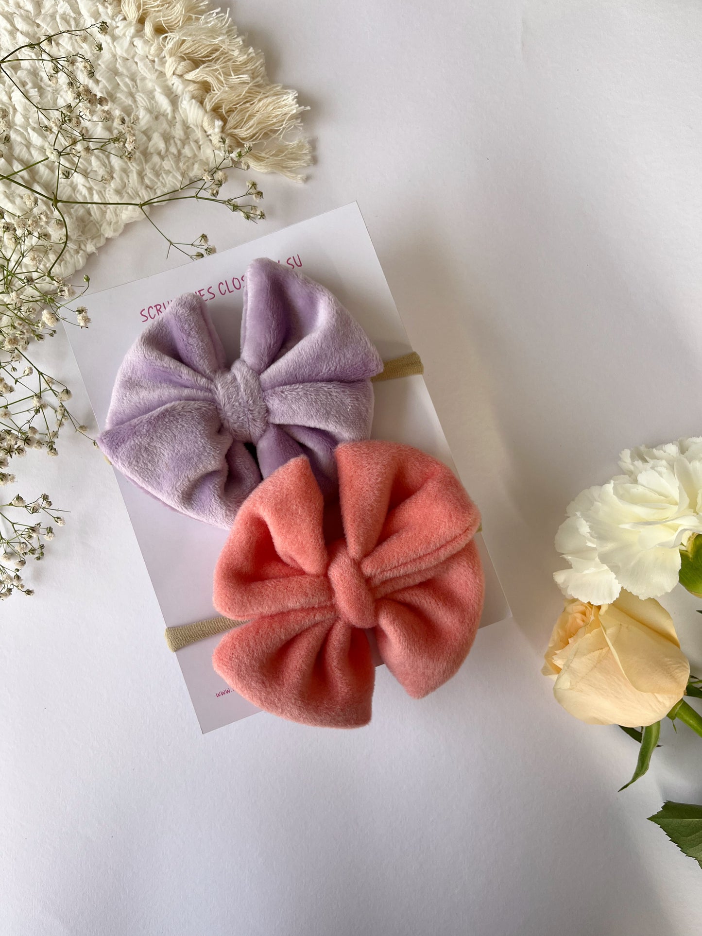 Cozy Velvet Nylon Bow Headband Combo (Lavender & Orange)