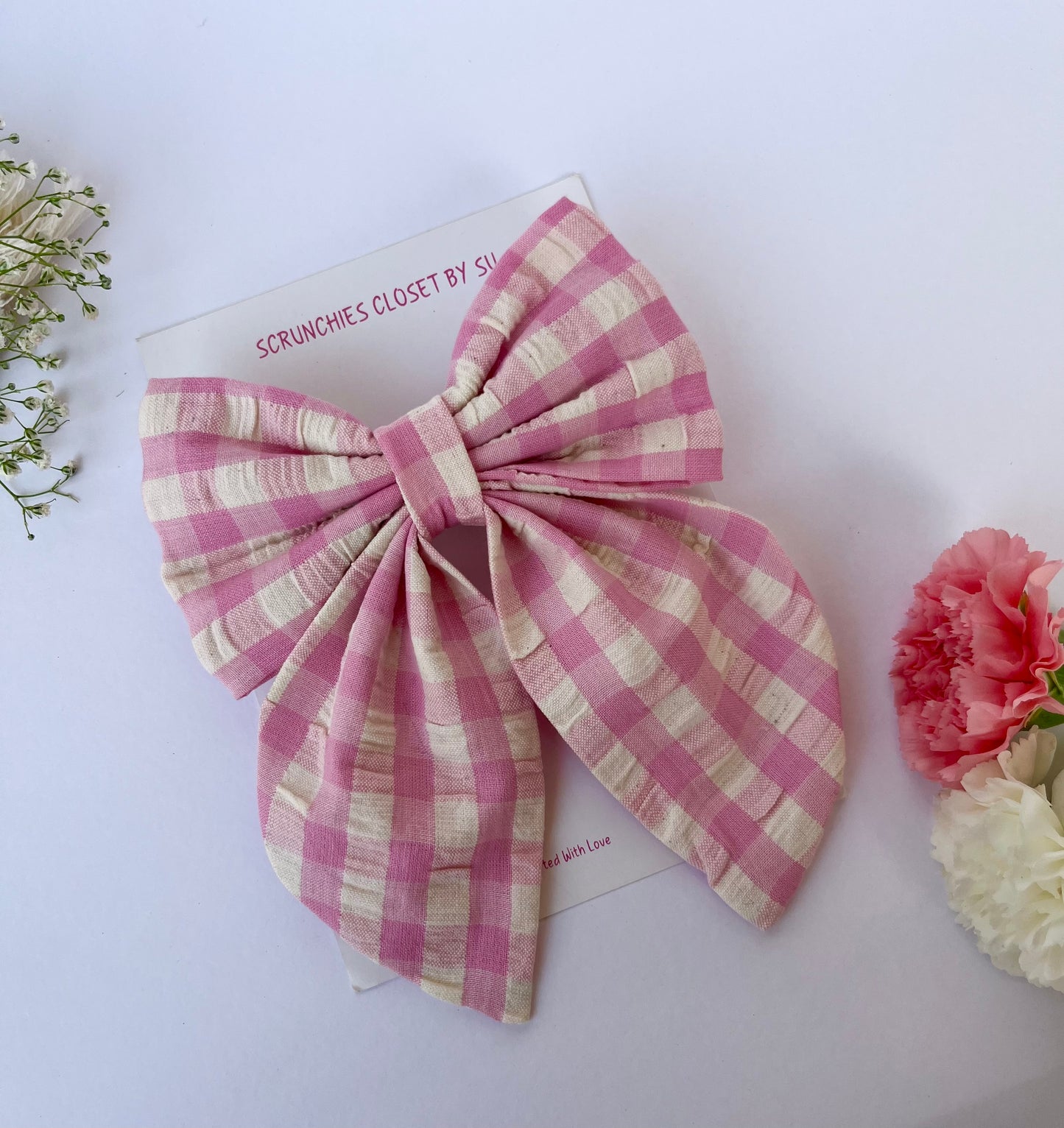 Angel Pink Gingham Tailbow