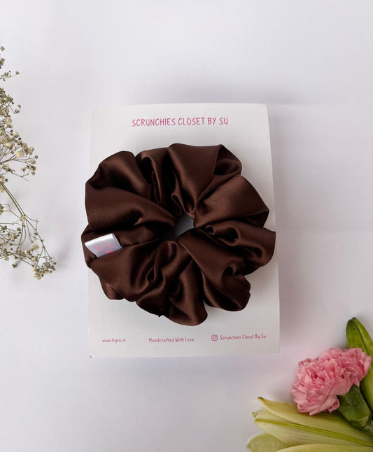 Brown Satin Scrunchie