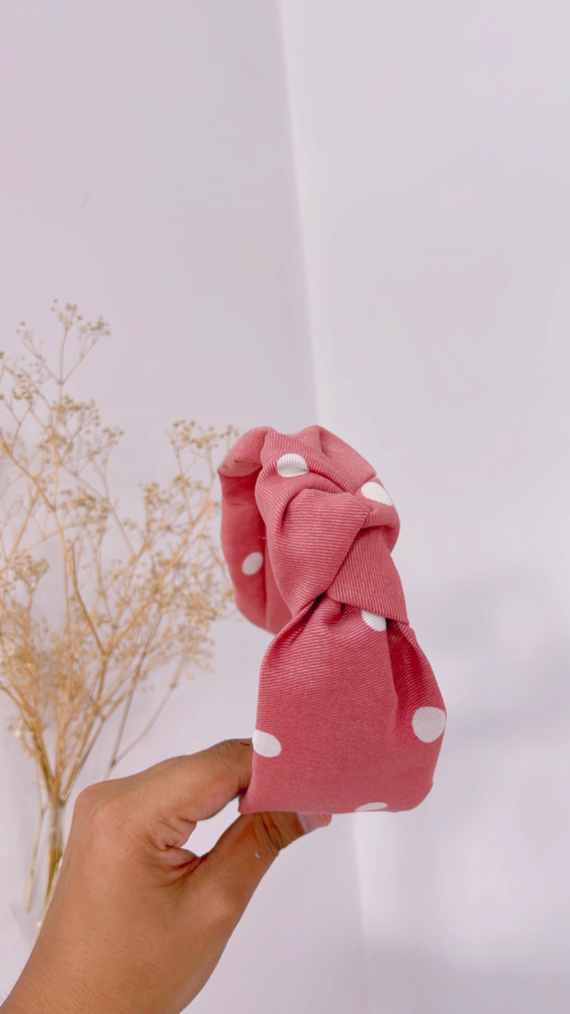 Peach Polka Dot Denim Top Knot Hairband