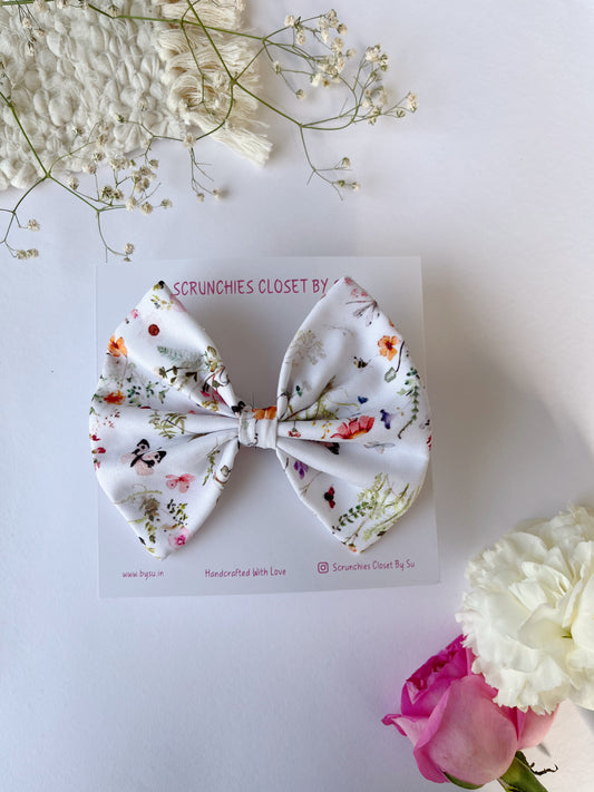 White Floral Classic Bow