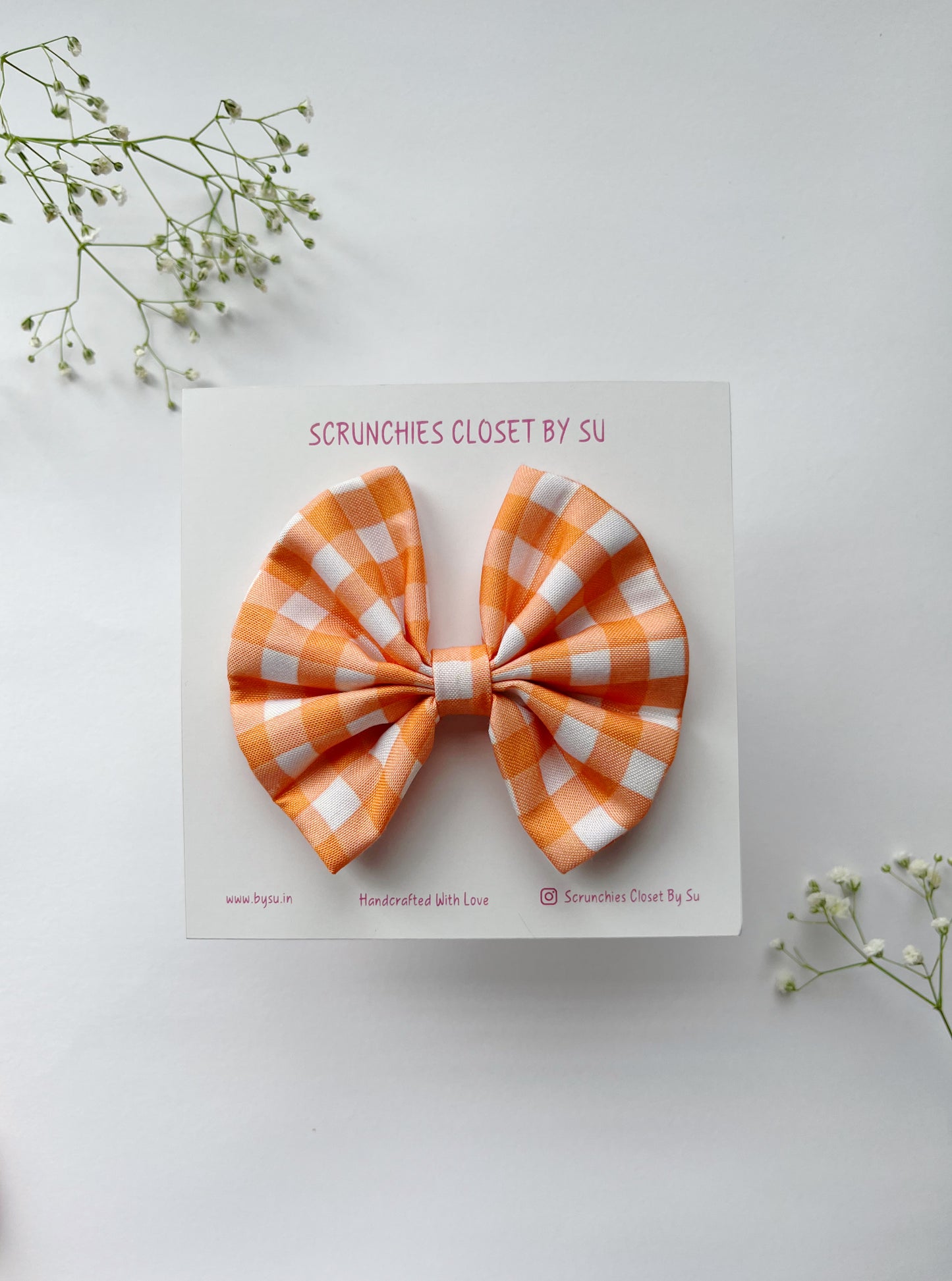 Orange Gingham Classic Bow