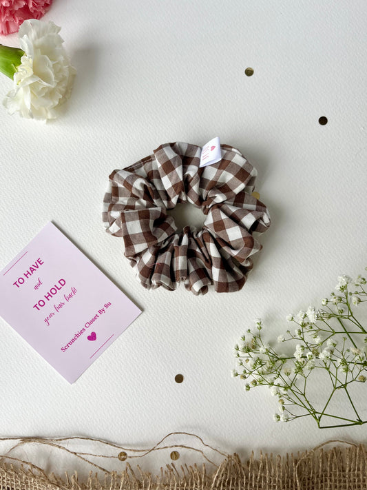 Brown Gingham Scrunchie