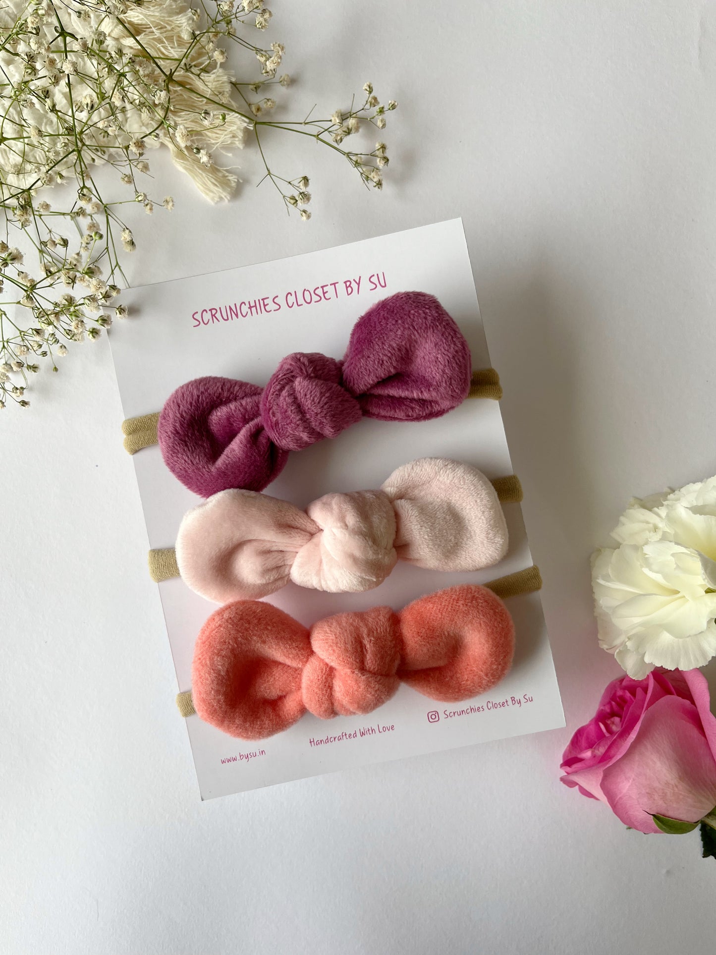 Bunny Ear Velvet Nylon Bow Headband (Sweet Peach)