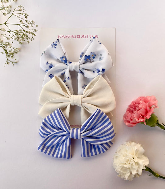 Blue Floral Bow Set