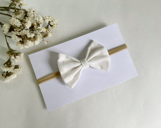 White Corduroy Bow Nylon Headband