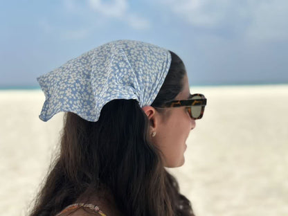 Blue Floral Head Scarf Bandana