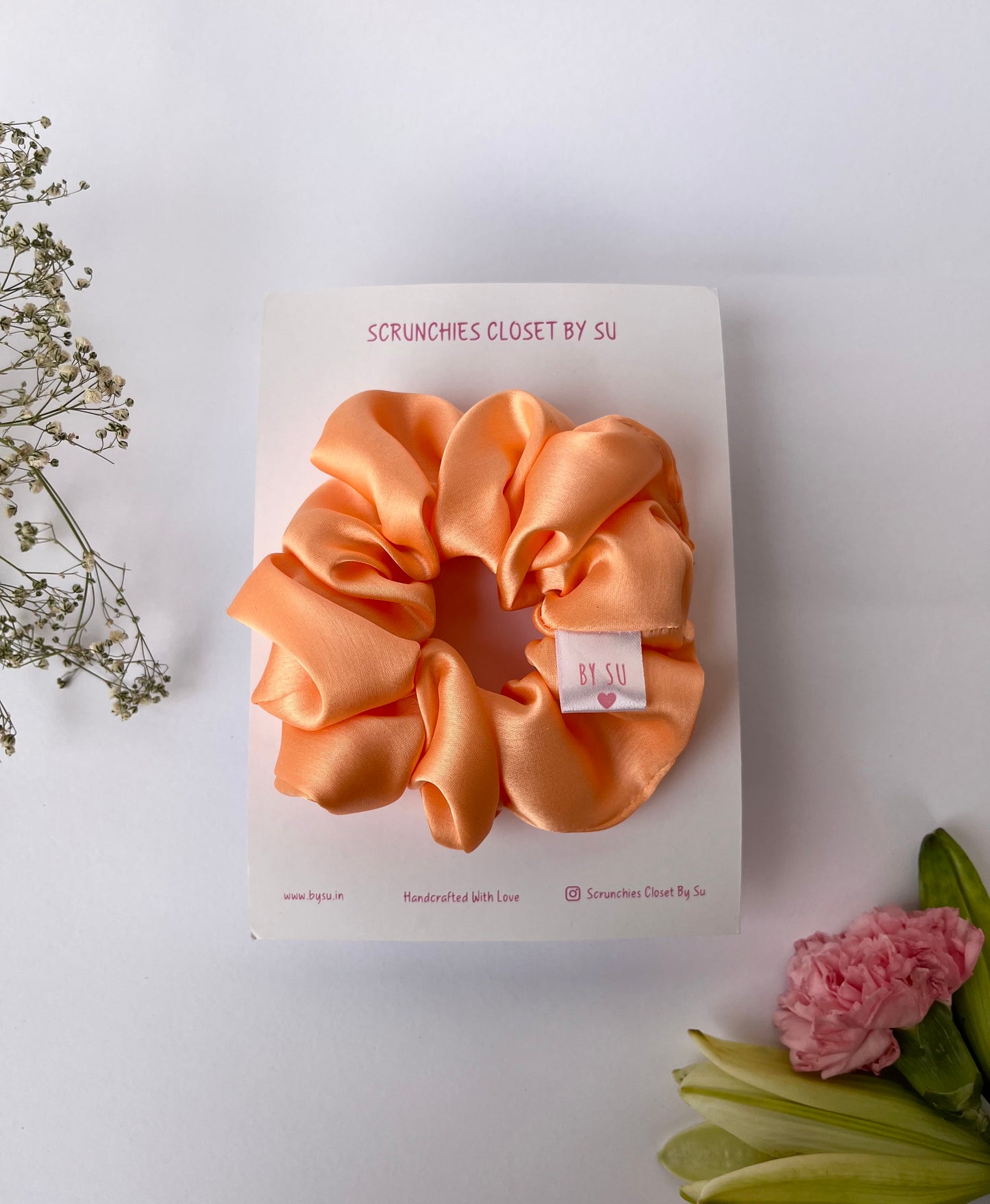 Neon Orange Satin Scrunchie