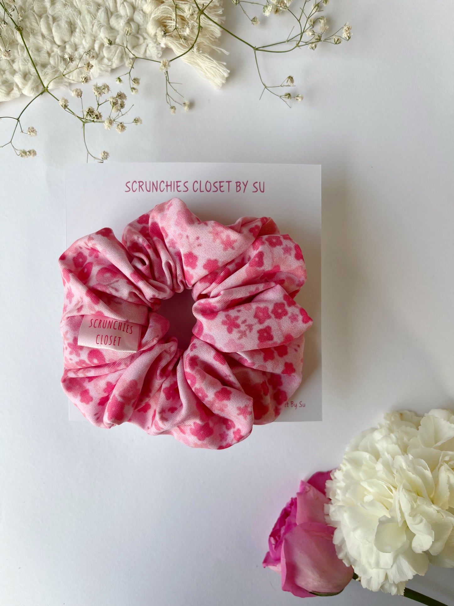 Pink Floral Scrunchie