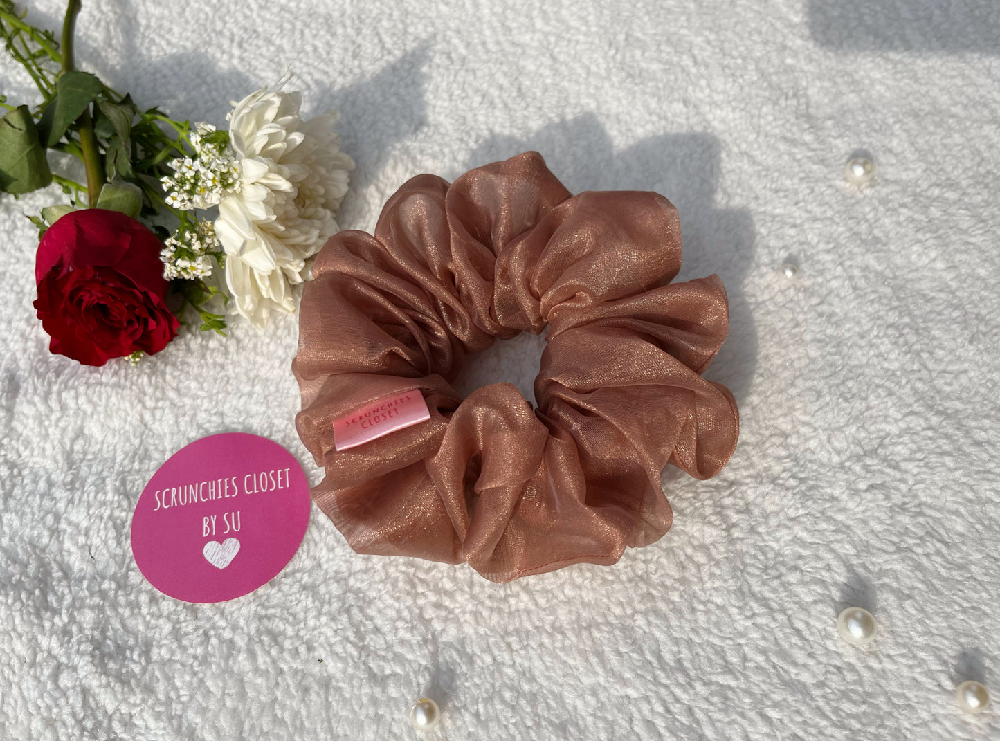 Dusty Rose Organza Scrunchie