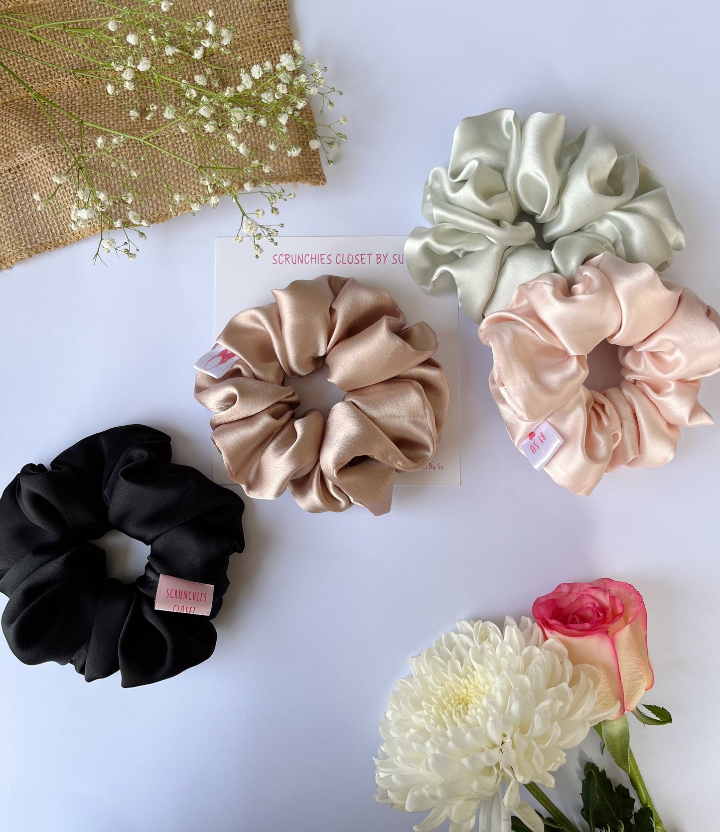 Satin Scrunchies Pack of 4 - Peace