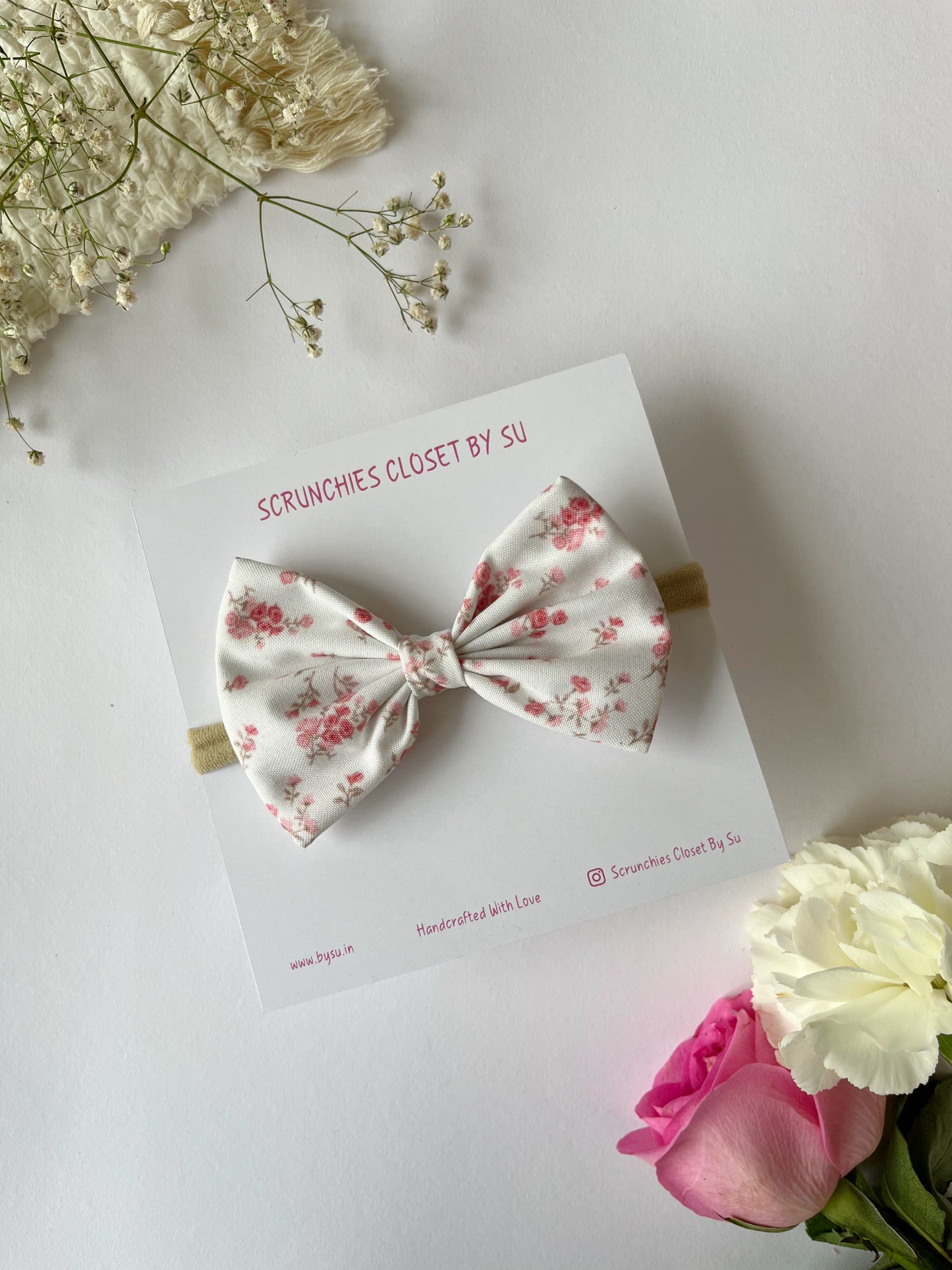 Vintage Pink Floral Nylon Bow Headband