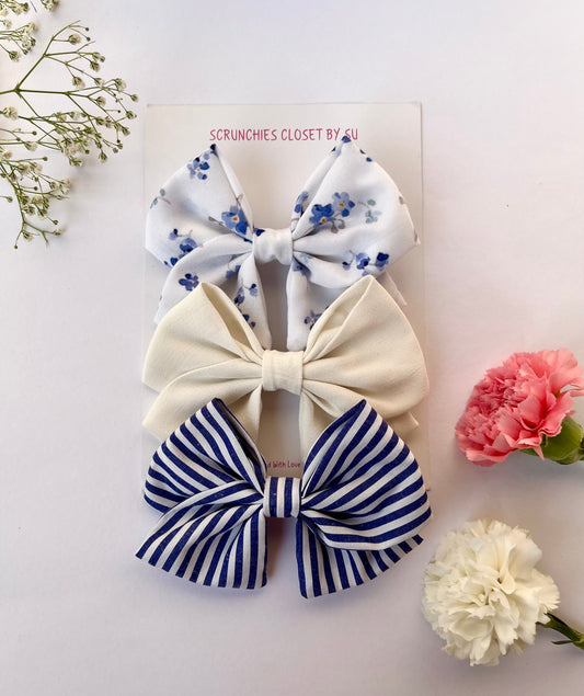 Navy Blue Floral Bow Set