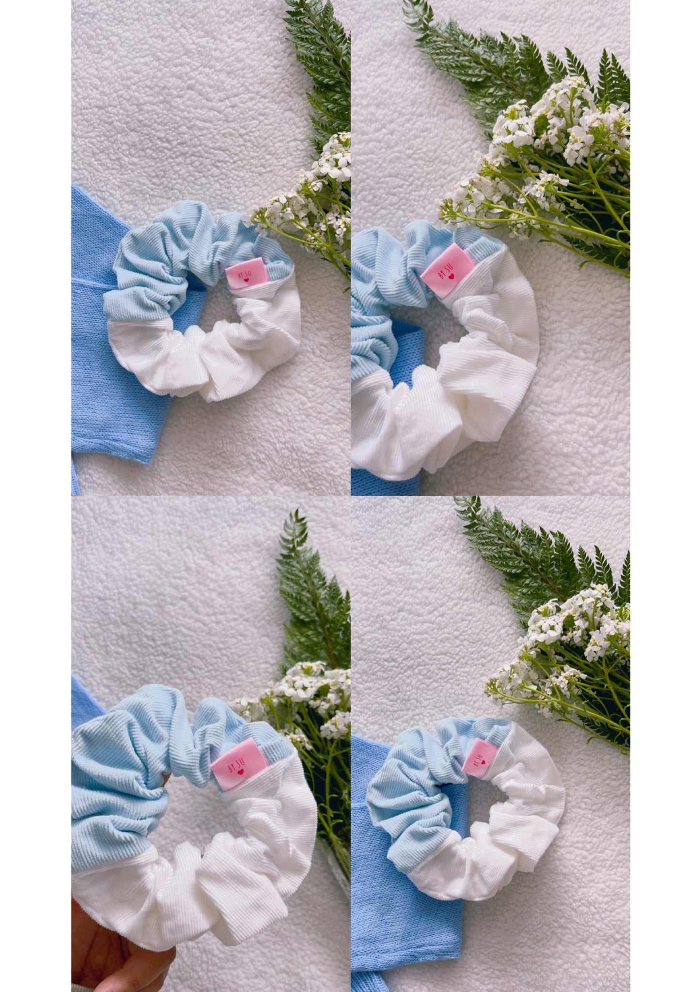 Ice Blue & White Duo Corduroy Scrunchie