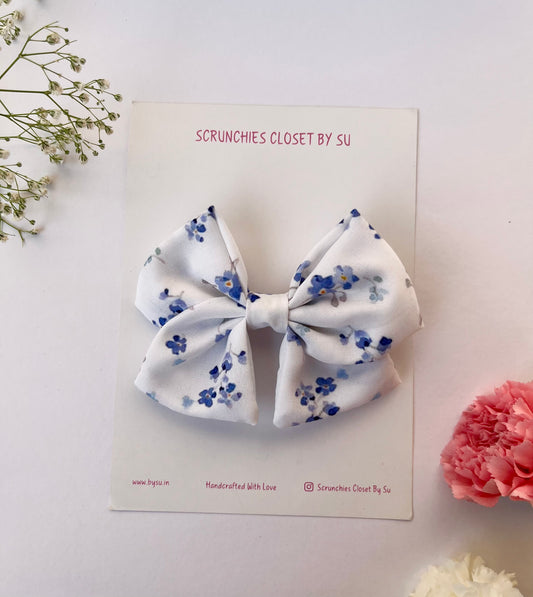 Blue Floral Bow