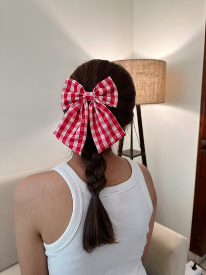 Cherry Gingham Tail Bow