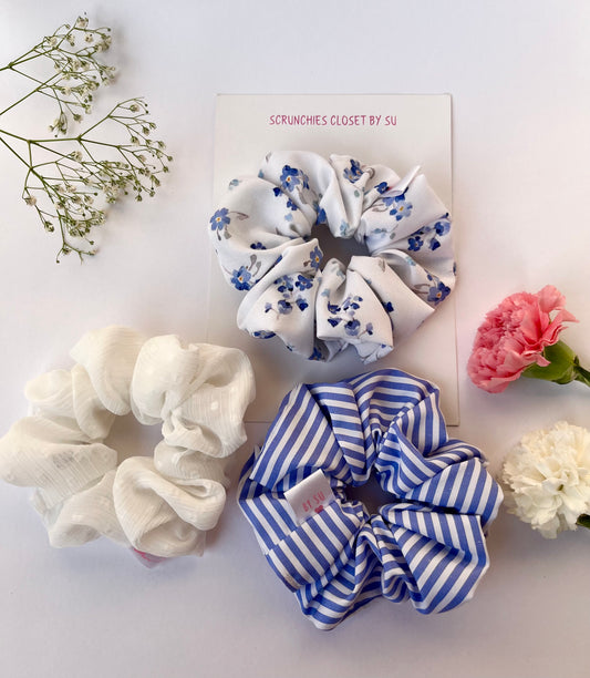 Blue & White Scrunchies Combo