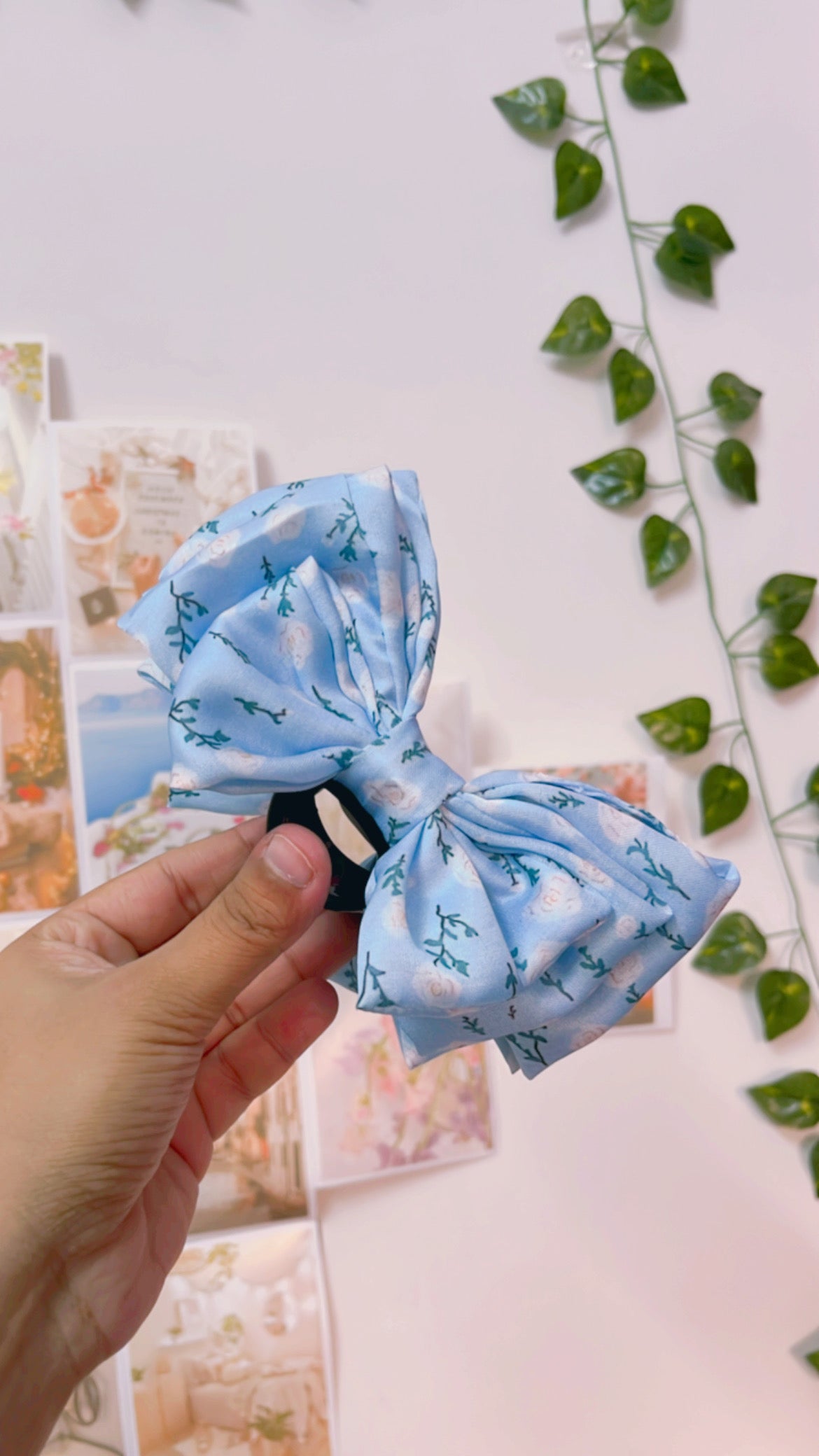 Blue Floral Satin Claw Clip