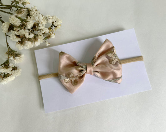 Rosegold Embroidered Bow Nylon Headband