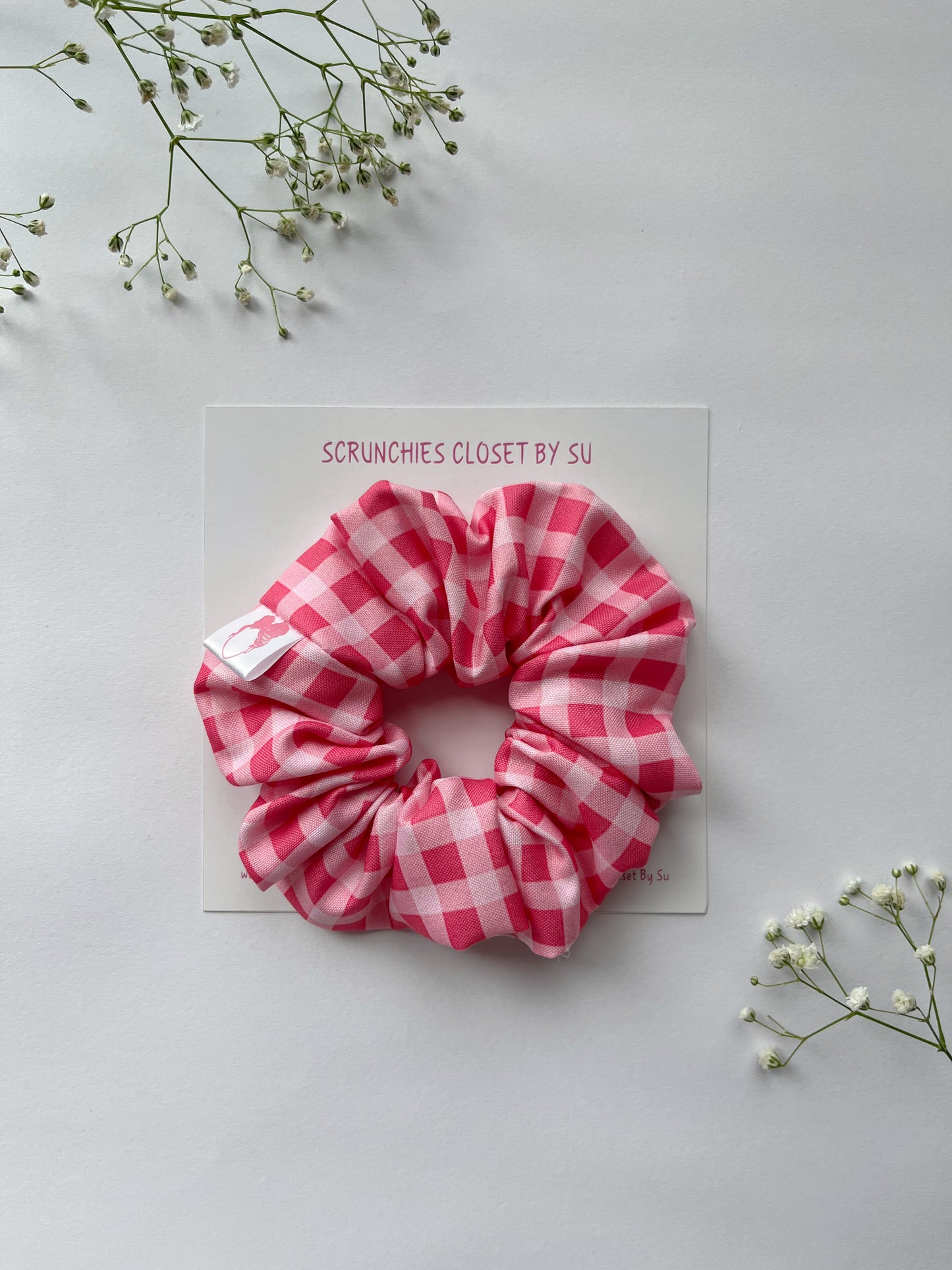 Raspberry Gingham Scrunchie