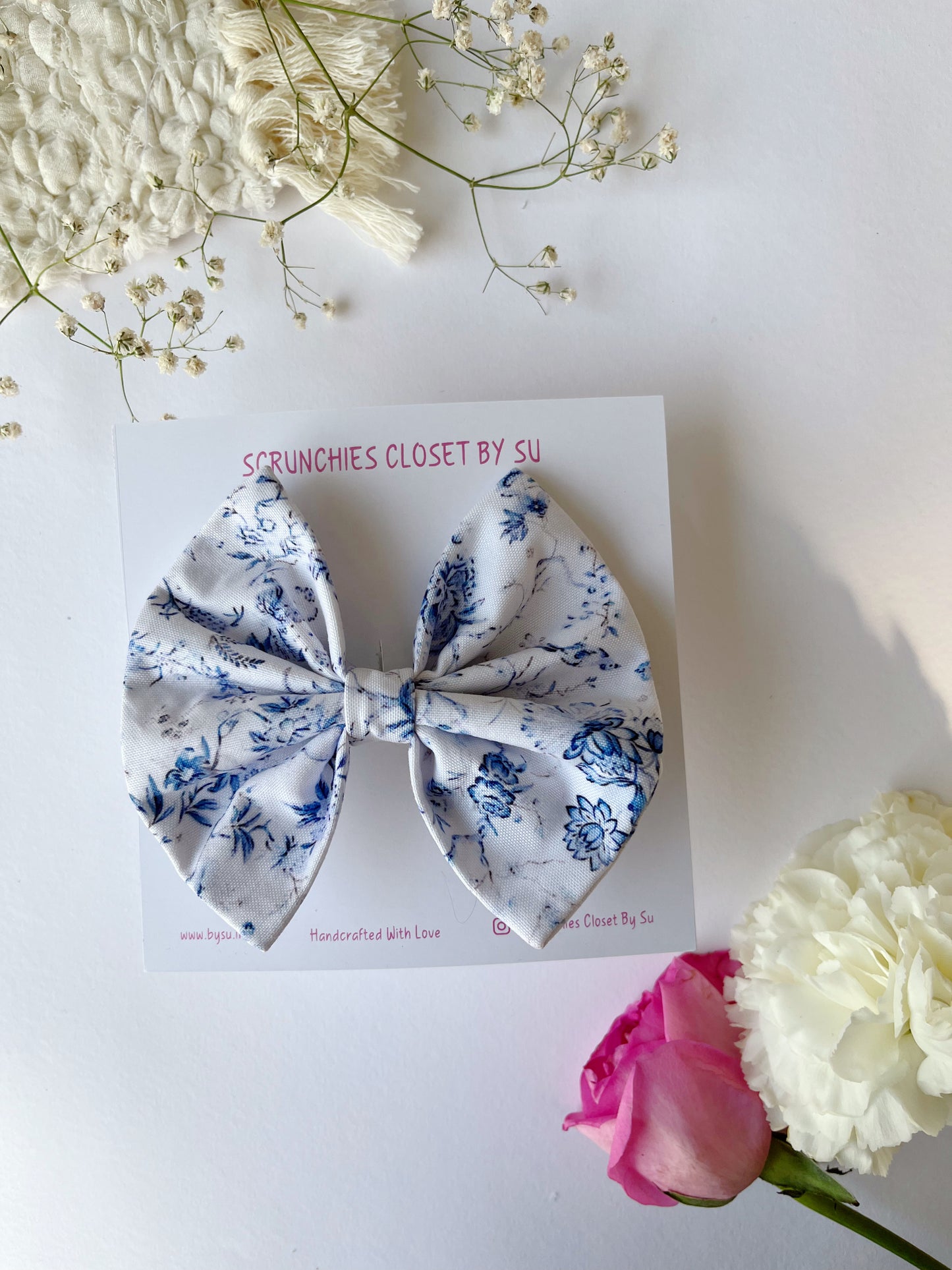 Blue Floral Classic Bow