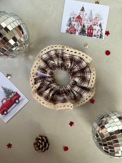 Brown Vintage Lace Scrunchie