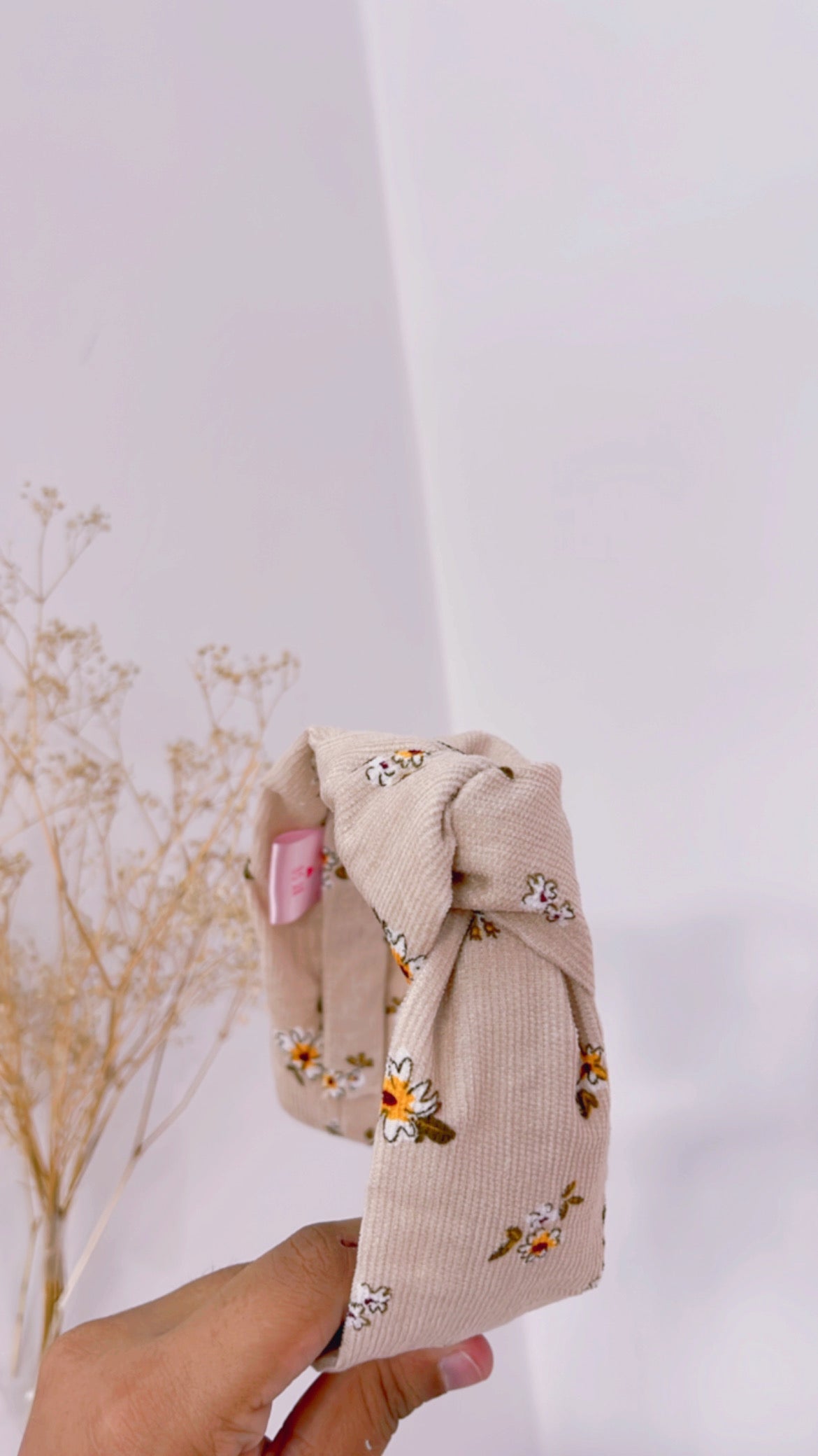 Brown Floral Corduroy Top Knot Hairband