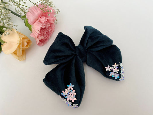 Dark Green Velvet Sequin Bow