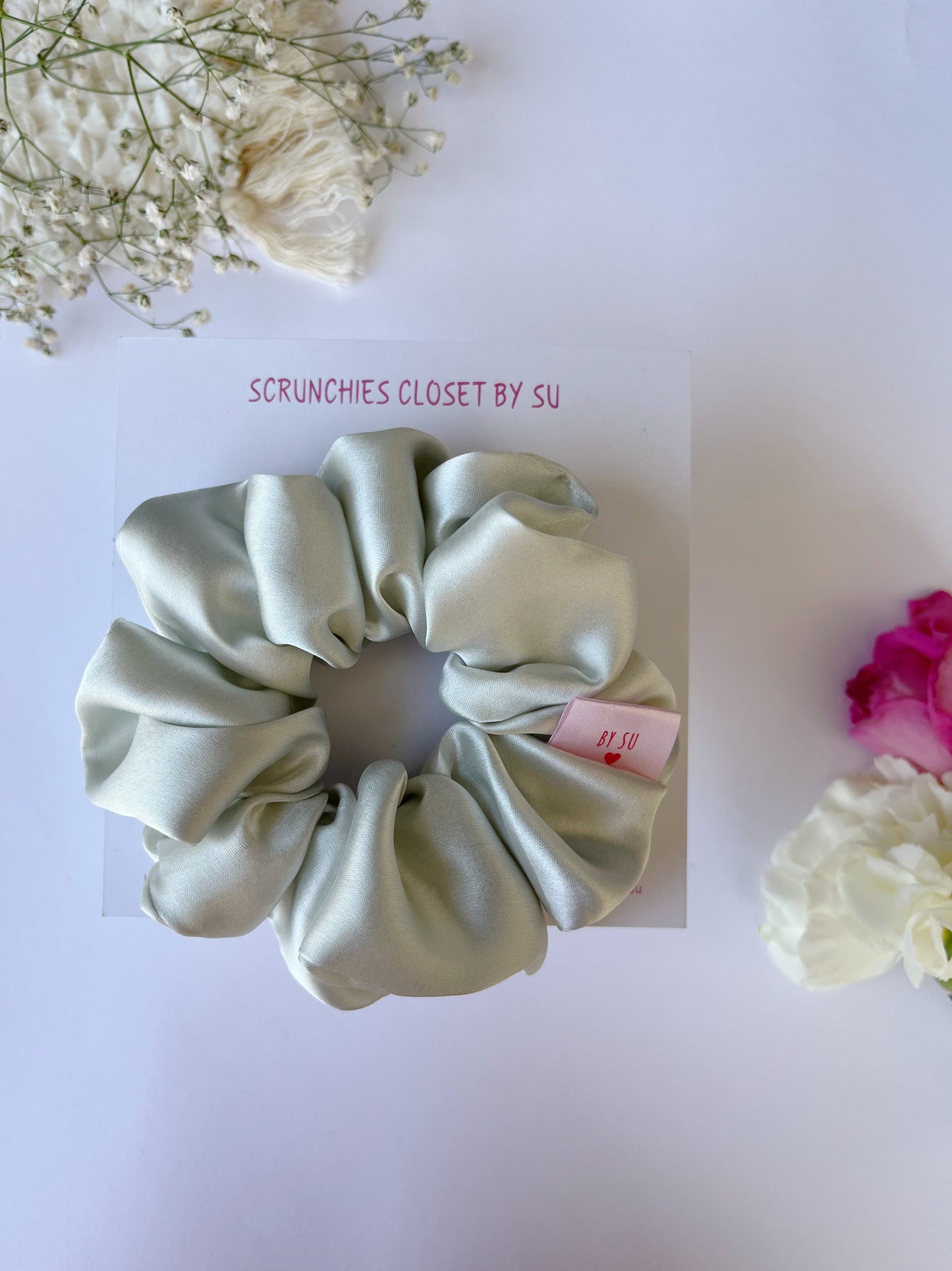 Silver Satin Scrunchie