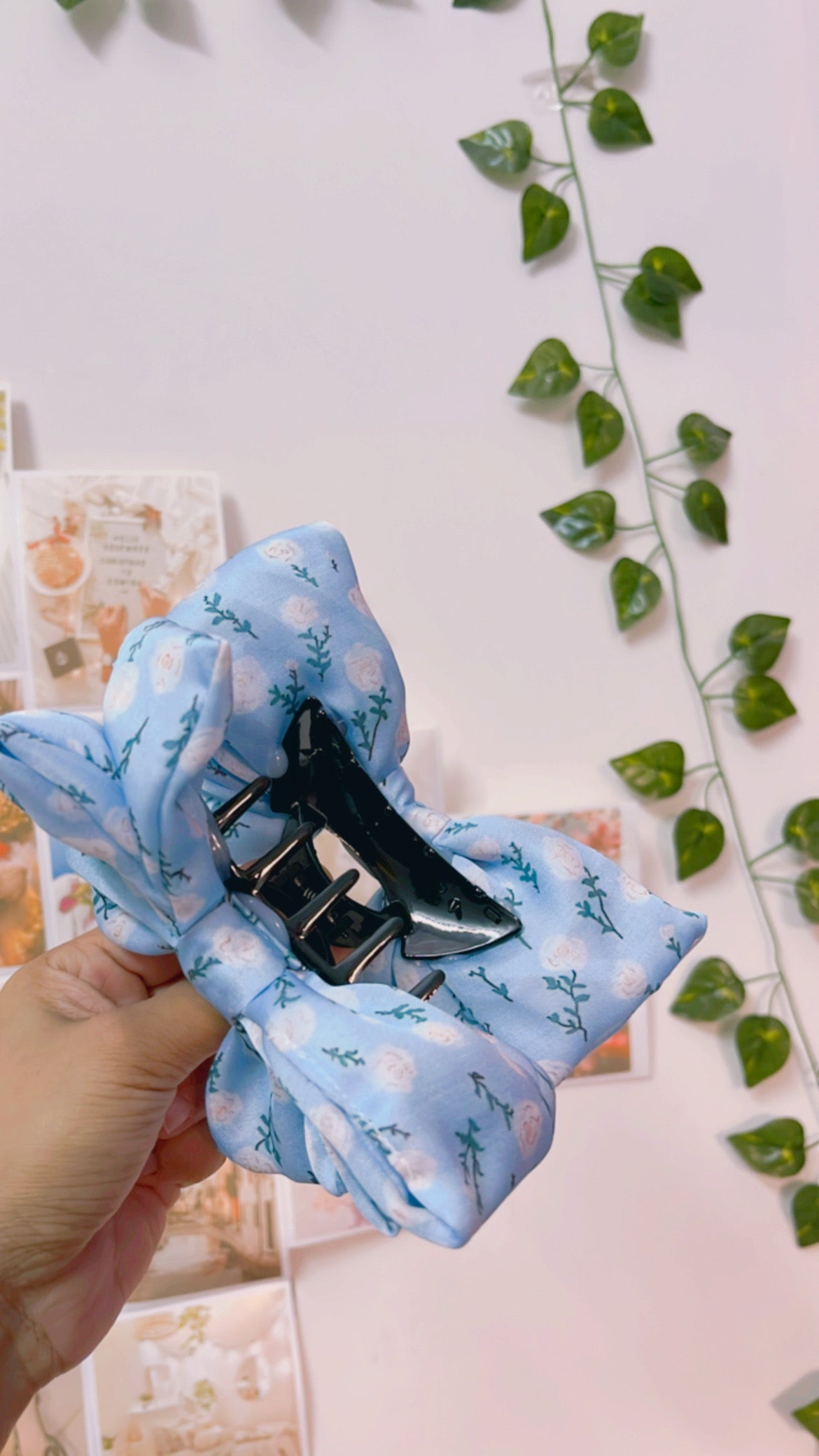 Blue Floral Satin Claw Clip